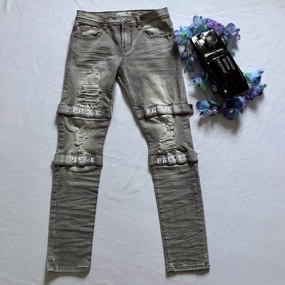 Preme NWOT Grey Wash Distressed Skinny Jeans Men 32 - Picture 2 of 12